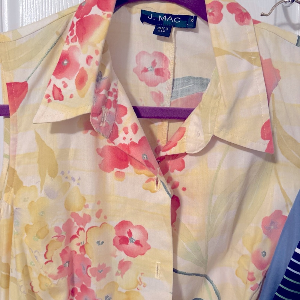 VTG J. Mac Butter Yellow Sleeveless Button up Floral Maxi Shirt Dress Size 10 - Picture 4 of 10